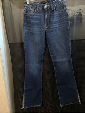 Dark Wash Straight-Leg Jeans with Hem Slits